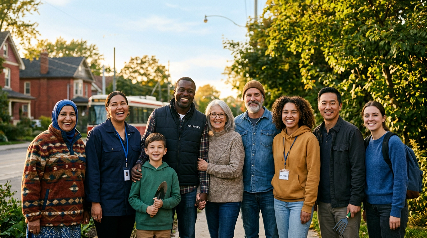 Community members standing together outdoors